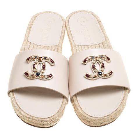 chanel slides beige|authentic chanel espadrilles for sale.